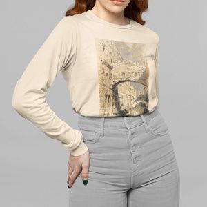 Venice Italy Bridge of Sighs VTG Print Long Sleeve Graphic Tee T-shirt S M L XL